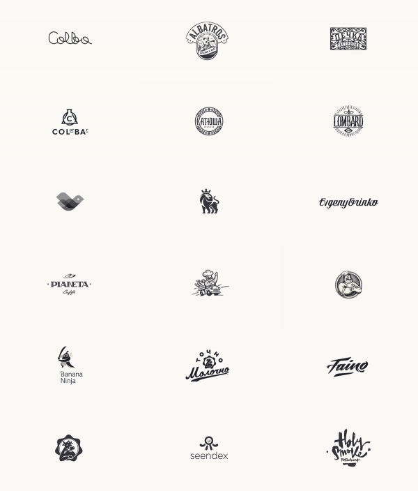 Part one of the logo collection from 2014 - 2015 created by Igor Hrupin. The logo collection includes illustrations, clean graphics, and typographic solutions.