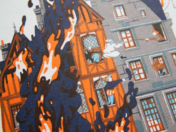 The image illustrates a great fire.
