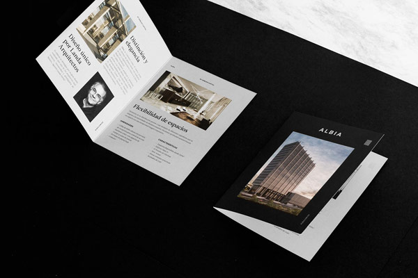 The well designed brochure includes interesting facts about the office building in Monterrey, Mexico.