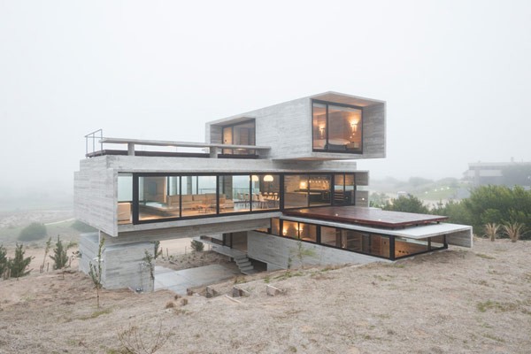 The three floors are made of rough unfinished concrete.