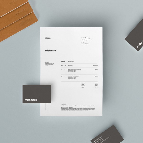 The mishmash® stationery and business cards. The color palette is mainly based on plain white with gray. The mishmash® stationery and business cards. The color palette is mainly based on plain white with gray.