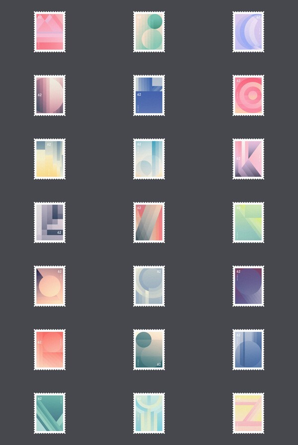 Examples of letter-inspired stamps created by graphic design student Fabian Fohrer.