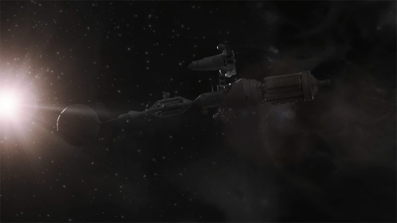 First contact of the spaceship with the unfamiliar small planet.
