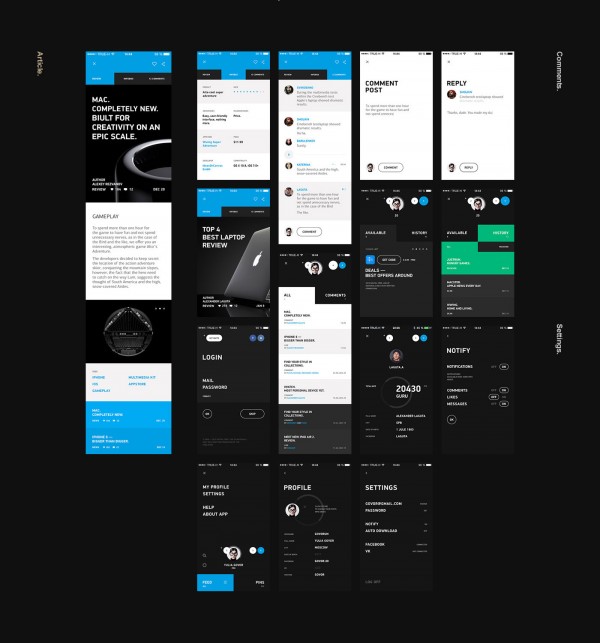 A full set of screens, different states, guidelines, interactions, and animations.
