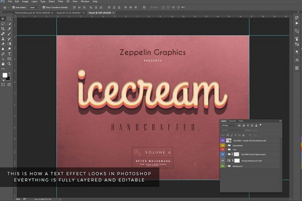 This is how a text effect looks in Adobe Photoshop.