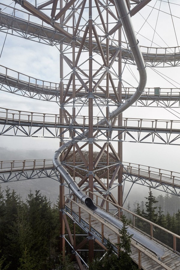 The walkway also features a 330 foot slide within its core.