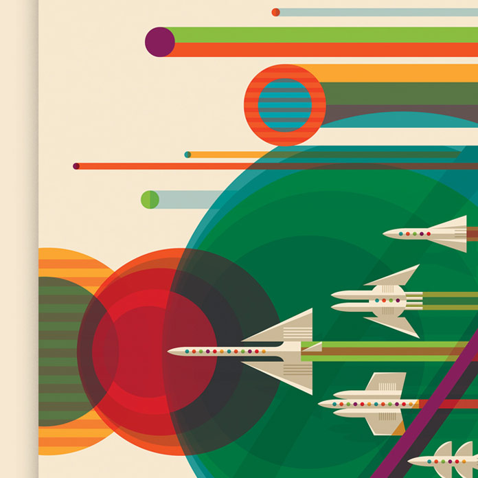 Close up of the colorful illustrations for the Grand Tour print.