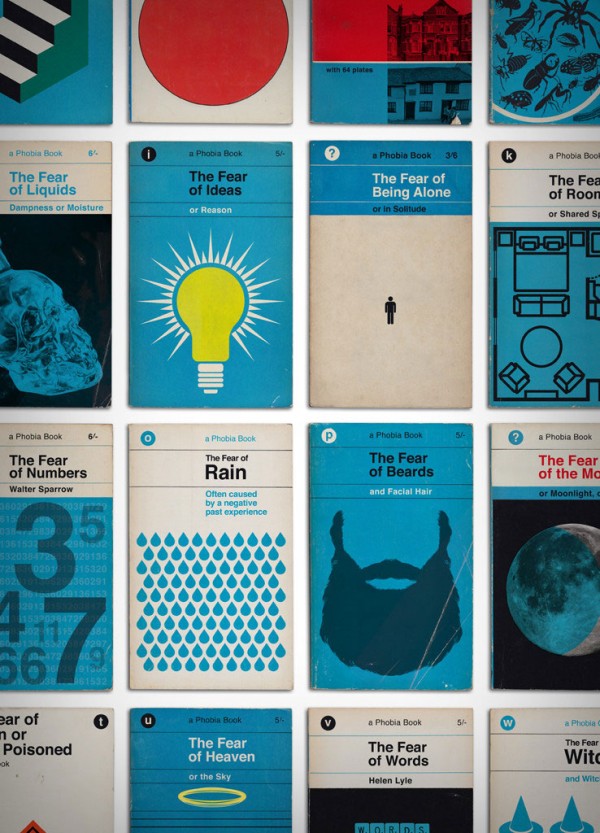 Close up view of the Phobias Book Covers A to Z print from 67 Inc.