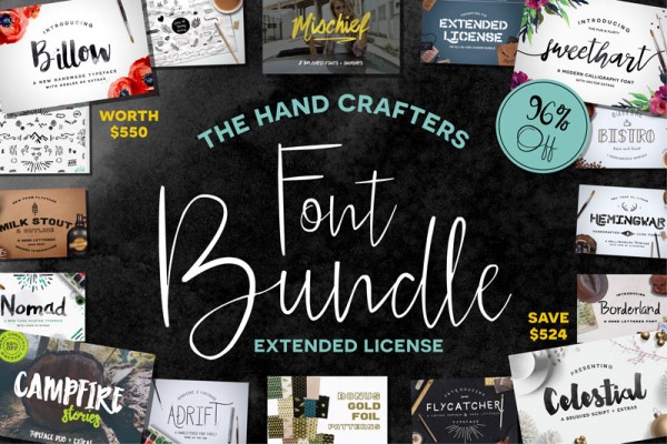 A font bundle consisting of handcrafted typefaces by Michael Gilliam of Flycatcher Design.