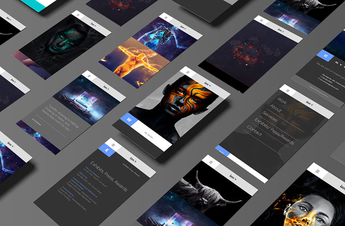 Responsive modular based web design and development by studio Sabbath for digital and mixed media artist Ian Vicknair.