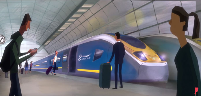 A scene at the train station from the the video 'Luggage: what to stow and where.'