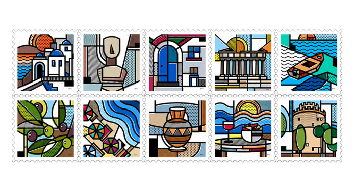 Original sizes of the stamps on white background.