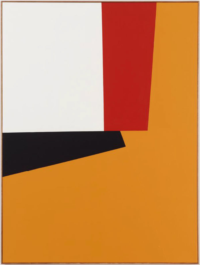 Minimalist, geometric abstraction created with oil on canvas by Clare Rojas.