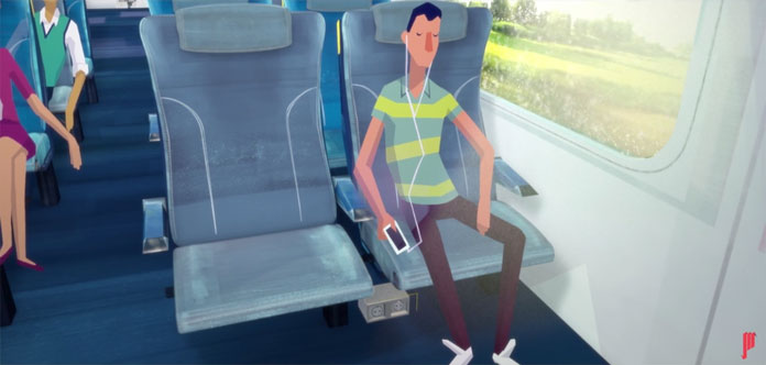 This animation was created to show the seats new features. How to recline the seats, turn on the lights, and extend the tables in the different classes.