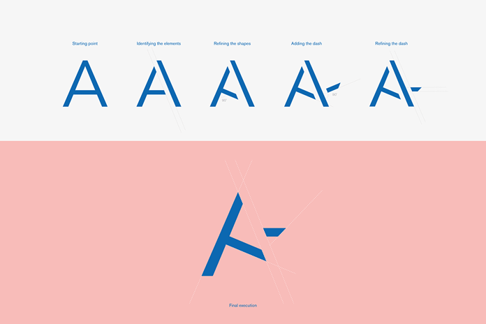The distinctive logo construction from start to finish.