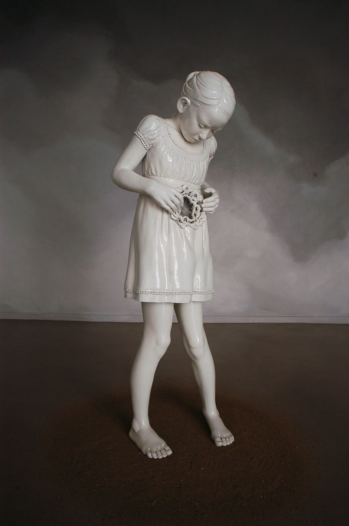 'Angels trumpet and the milky moon violin', a ceramic sculpture by May Von Krogh. 'Angels trumpet and the milky moon violin', a ceramic sculpture by May Von Krogh.
