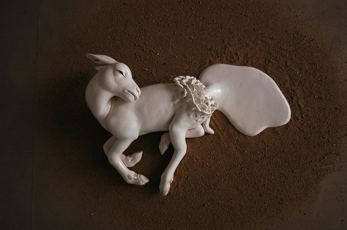 This ceramic sculpture is part of May Von Krogh's installation 'Angels trumpet and the milky moon violin'. This ceramic sculpture is part of May Von Krogh's installation 'Angels trumpet and the milky moon violin'.