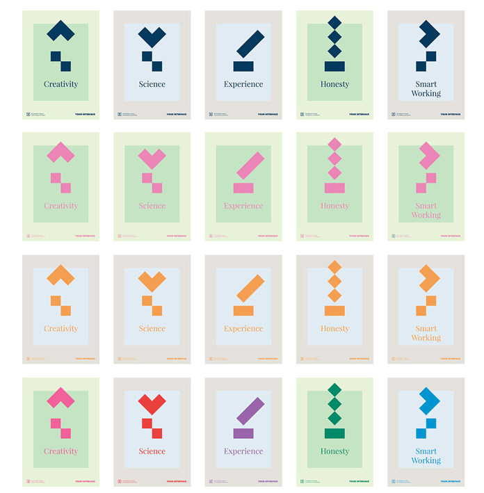 The different core strengths are visualized by these pixel based logos. The different core strengths are visualized by these pixel based logos.