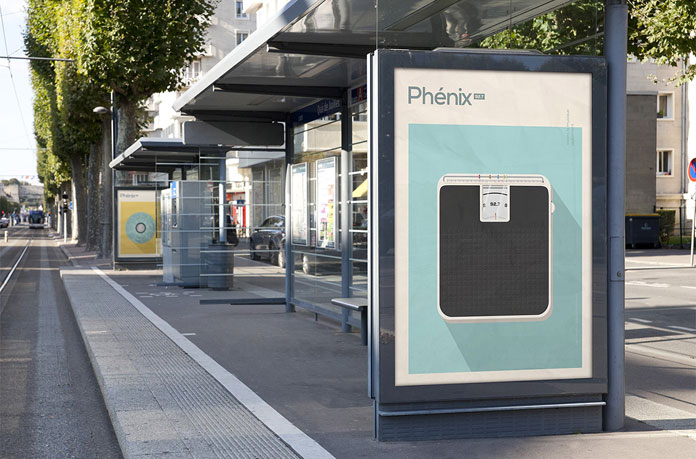 Billboards at a bus stop.