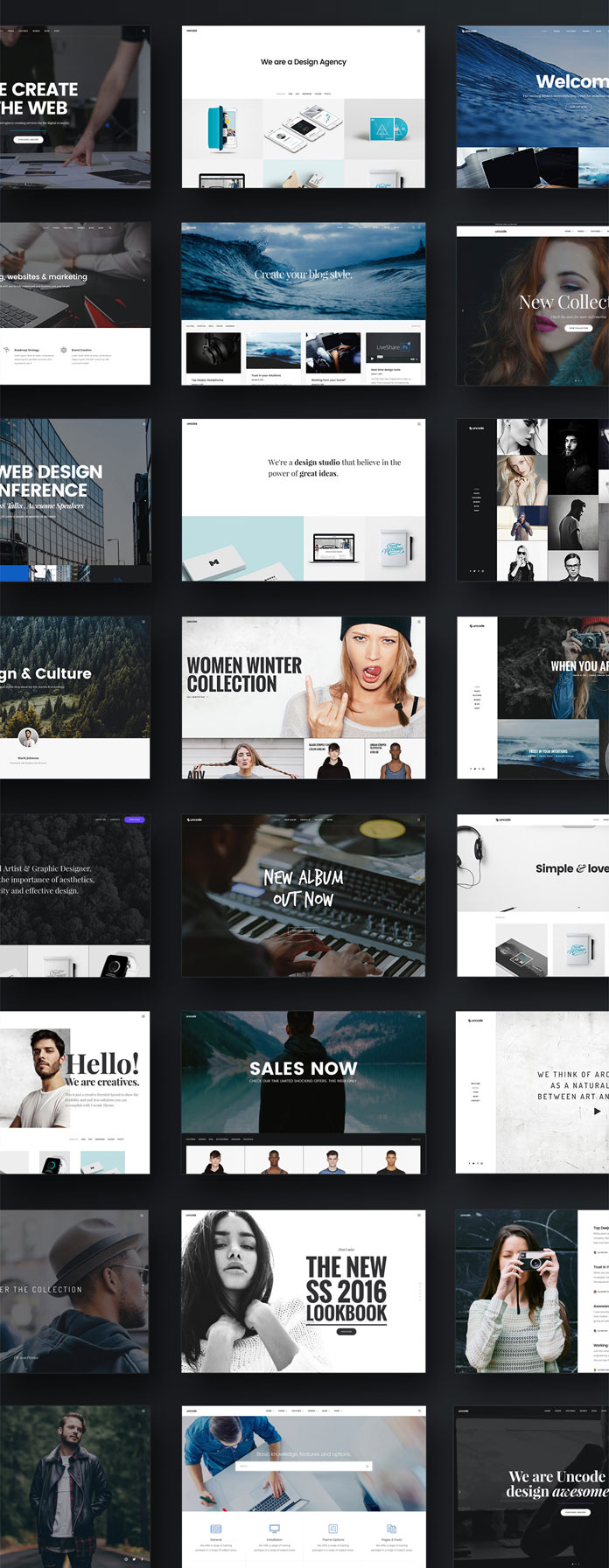 The Uncode WordPress theme comes with over 30 premade concepts for any need. The Uncode WordPress theme comes with over 30 premade concepts for any need.