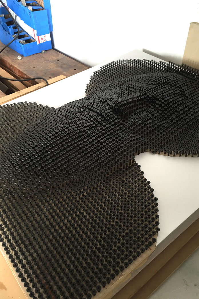 The three-dimensional relief has been created by Andrew Myers with countless screws. The three-dimensional relief has been created by Andrew Myers with countless screws.