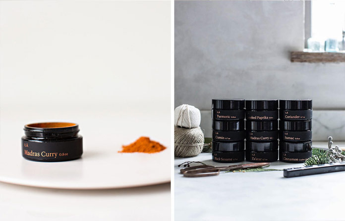 Spices in fine, small tins.
