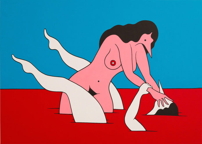 Betrayed, work by Pieter 'Parra' Janssen from 2014 – acrylic on canvas, 140 x 100 cm (55.1 x 39.4 in).