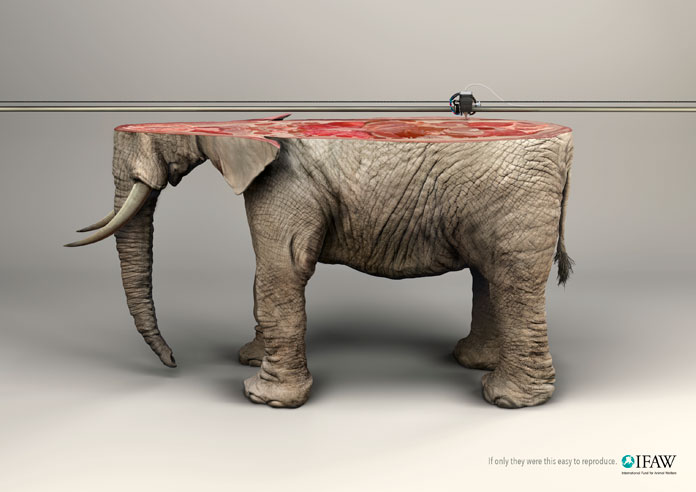 Digital illustration of a ‘3D printed’ elephant created by Young & Rubicam Paris for the International Fund for Animal Welfare (IFAW).
