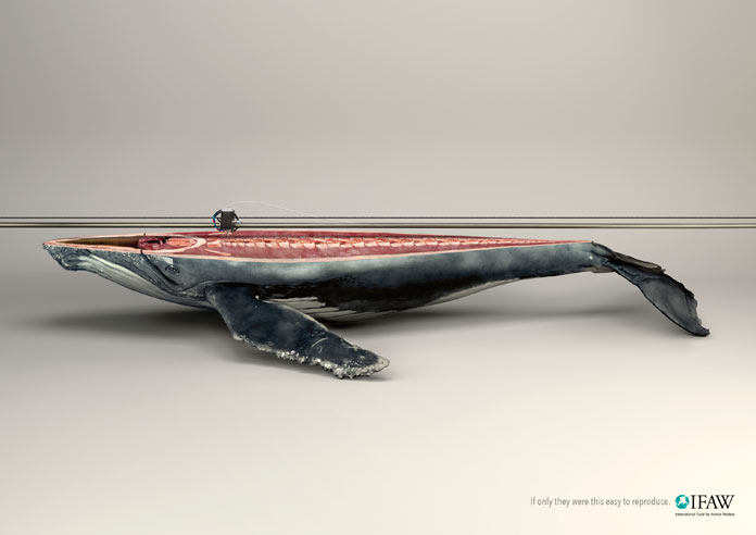 Illustration of a '3D printed' Blue Whale, created by Y&R Paris as part of a campaign for IFAW.