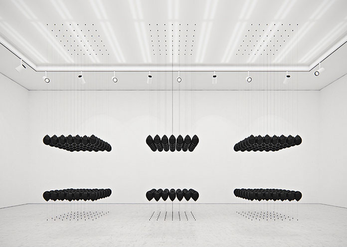 The objects seem to float weightless in a perfect arrangement.