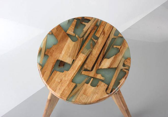 Made from offcuts cured in resin.
