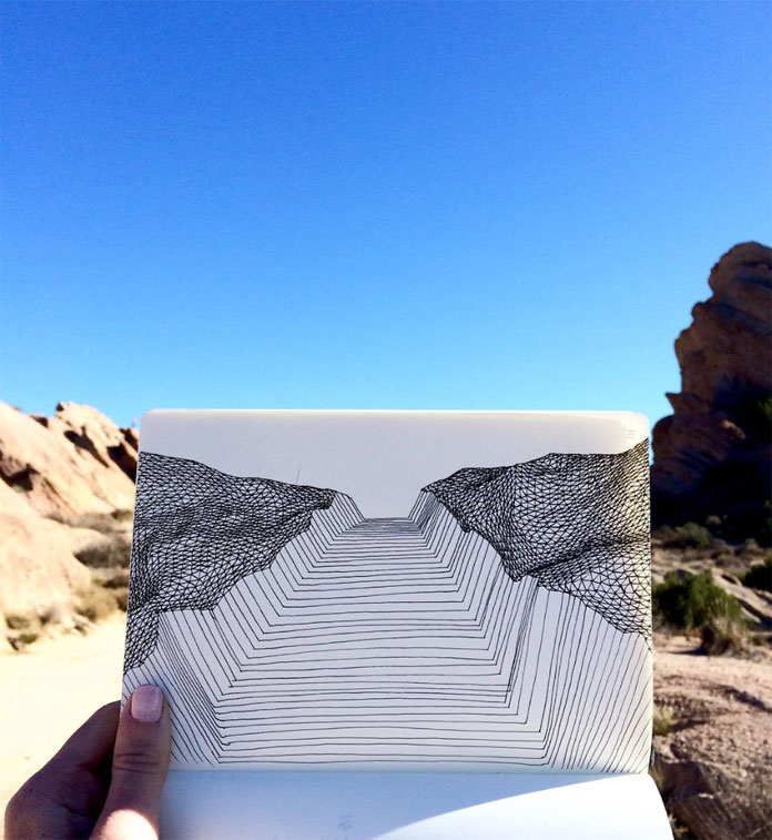 Excavating paths – Katy Ann Gilmore's drawing shown at Vasquez Rocks.