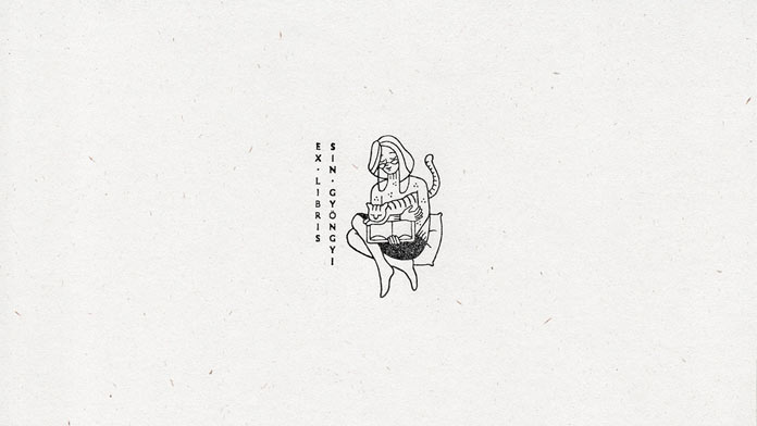 Bookplate for Gyöngyi Sin who loves cats and books.