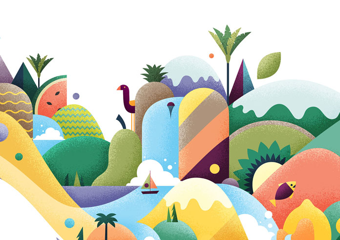 Detailed view of the brand illustrations.