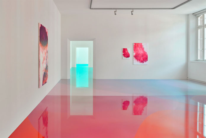The artist used a colorful resin that looks like a liquid.