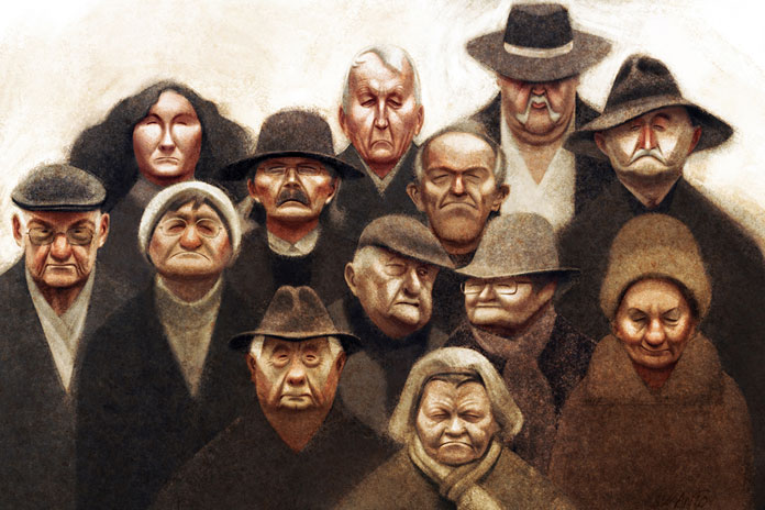People in groups.