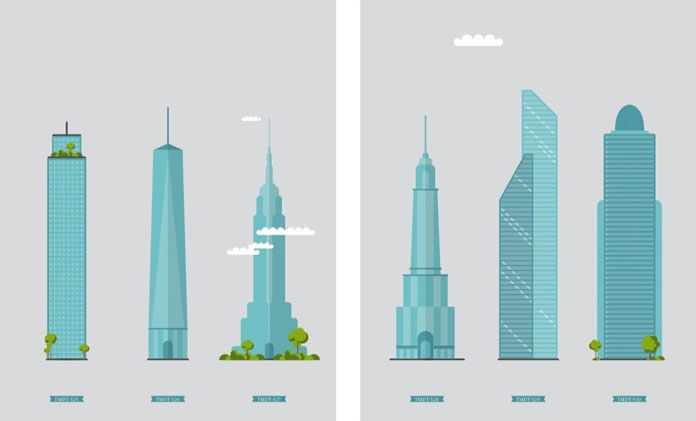 Buildings in a flat design.