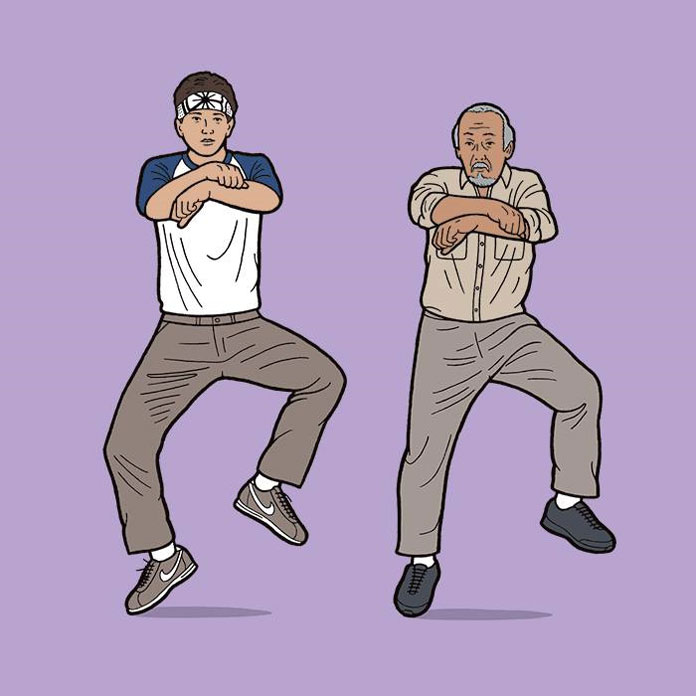 Karate Kid and Mr. Miyagi performing the Gangnam Style. Karate Kid and Mr. Miyagi performing the Gangnam Style.