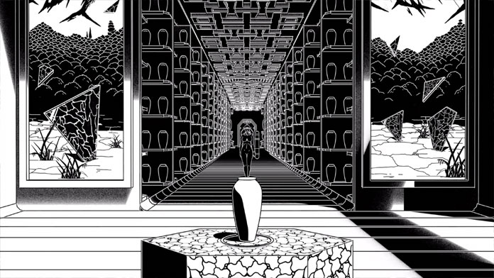 The animation shows a futuristic scenario of an overpopulated society.