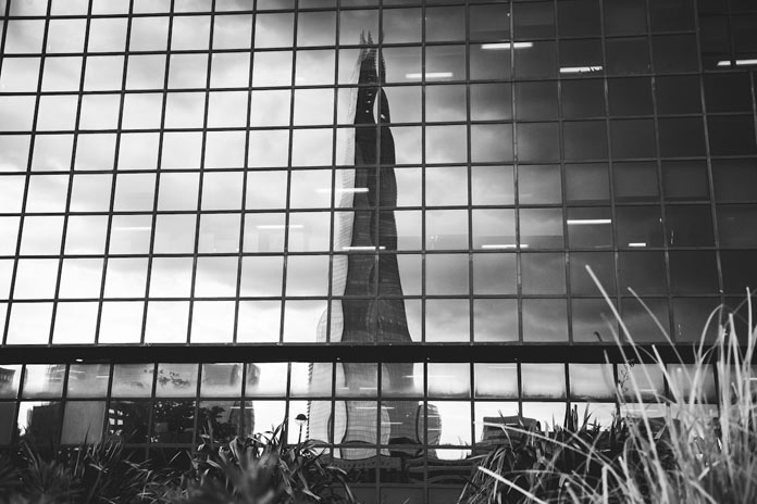 Reflections of urban shapes.