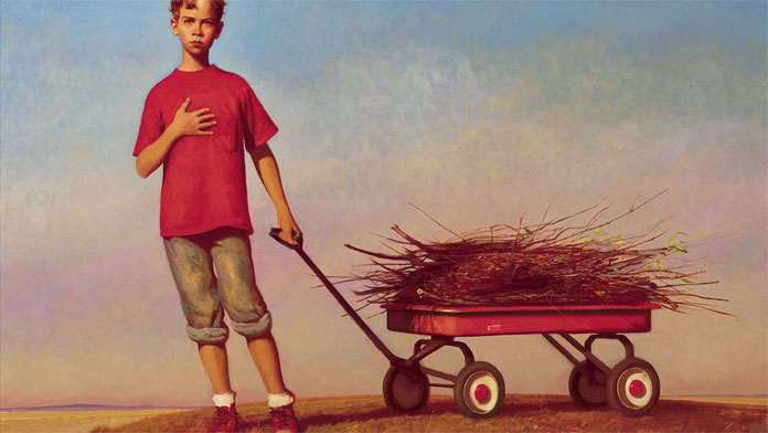 Still from the film showing a close up of the painting Heartland from 1994.