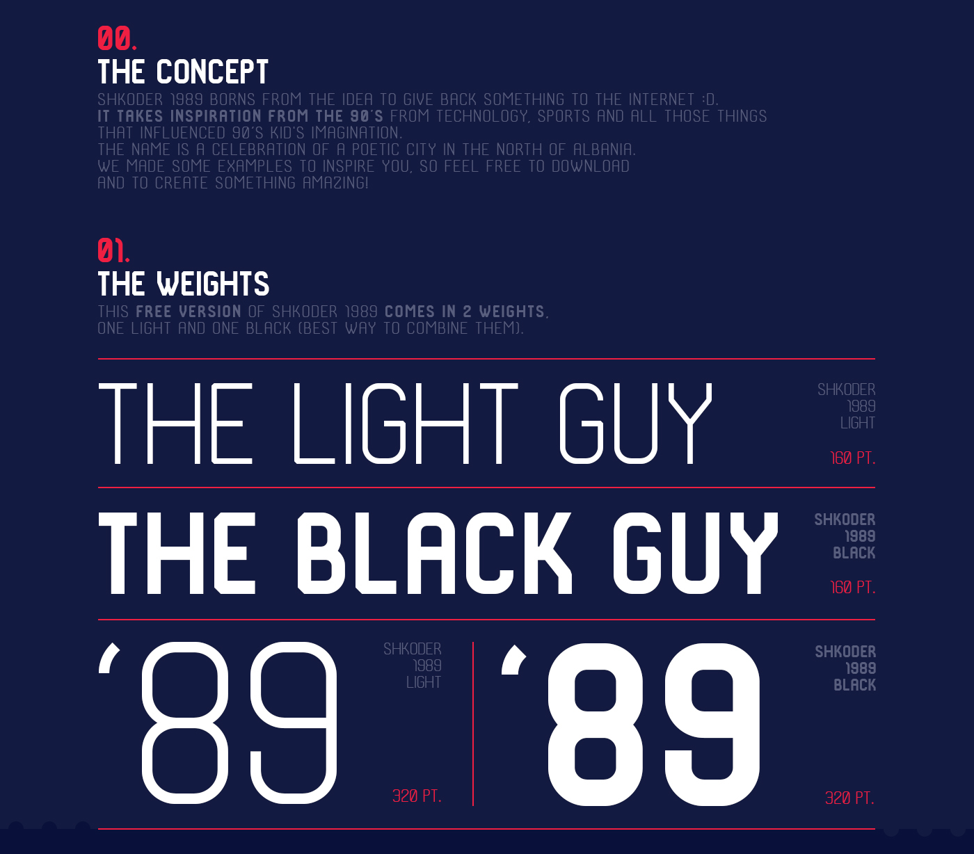 Shkoder 1989 - light and black version of the free typeface.