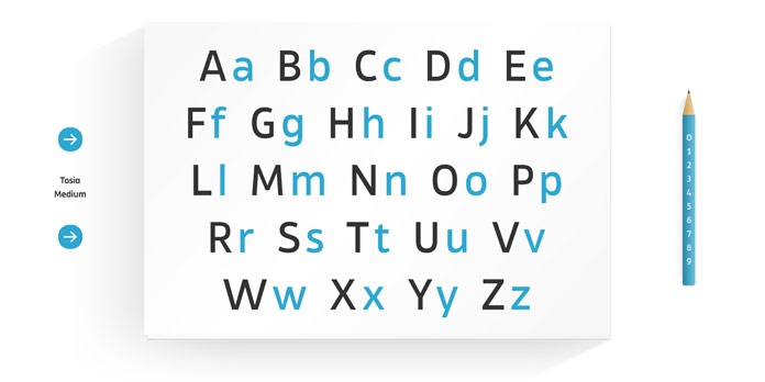 Modern, geometric, clean, elegant Tosia typeface.
