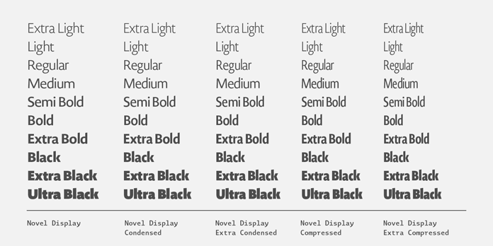 Novel Display - 5 different styles in different weights.