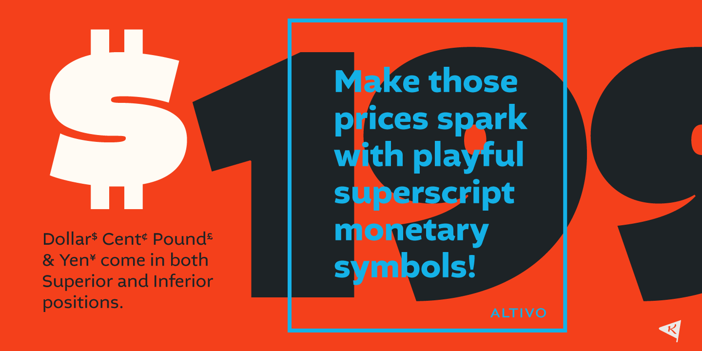 Superscript monetary symbols.