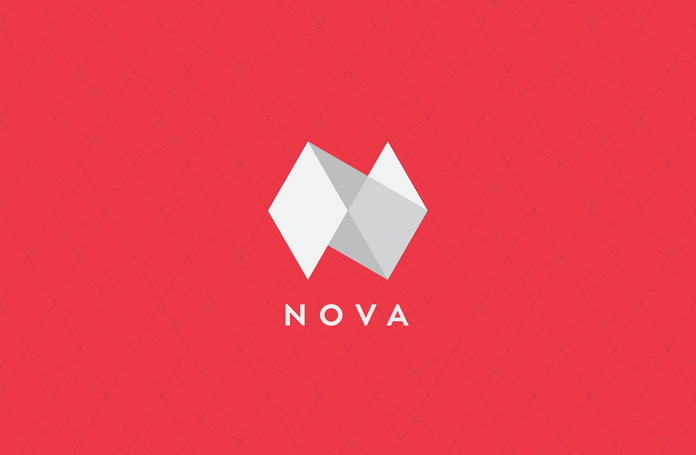 TRÜF, NOVA white logo on red wireframe background.