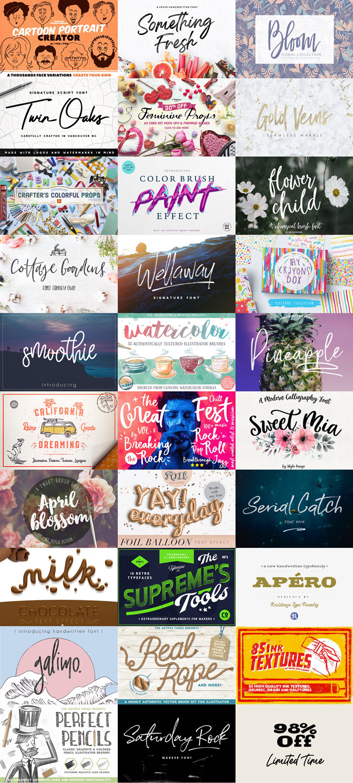 Pixelo's Handcrafted Design Toolkit - Fonts and Graphics