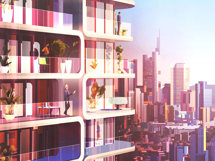 James Gilleard Illustrations, Modern architecture in an urban environment James Gilleard Illustrations, Modern architecture in an urban environment