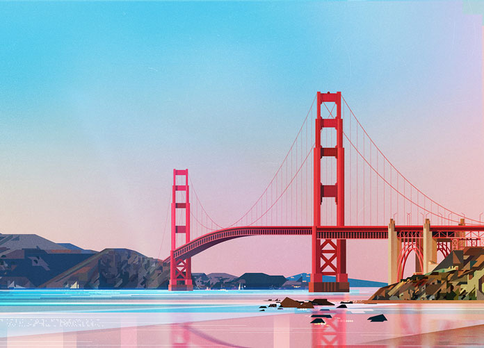 James Gilleard Illustrations, The Golden Gate Bridge in San Francisco James Gilleard Illustrations, The Golden Gate Bridge in San Francisco