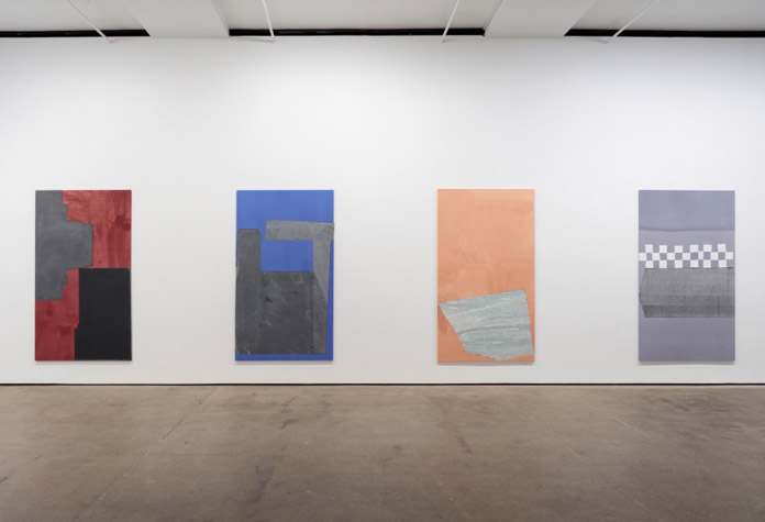 Installation view of Sam Moyer: Wide Wake at Sean Kelly gallery in New York City, Image by JSP Art Photography